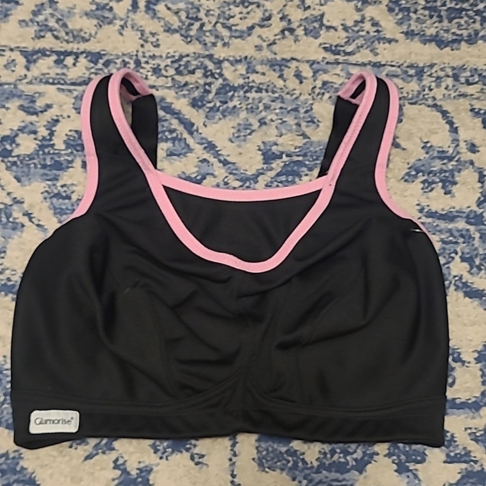Glamorise sz 34 F wireless black ans pink sports bra WL62